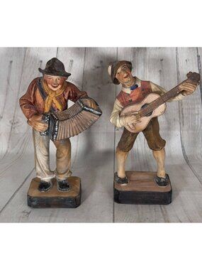 2 Japan Ceramic Hobo Musician Figurines Accordion Guitar Folk Art Vintage Decor